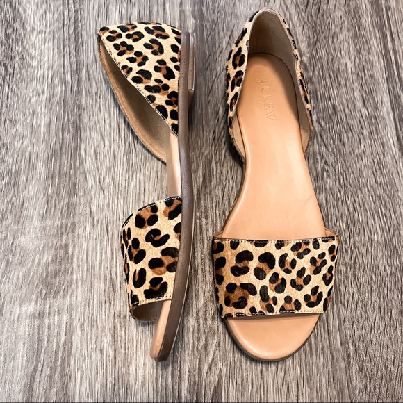 J Crew Leopard Print Morgan Calf Hair Peep-toe flats